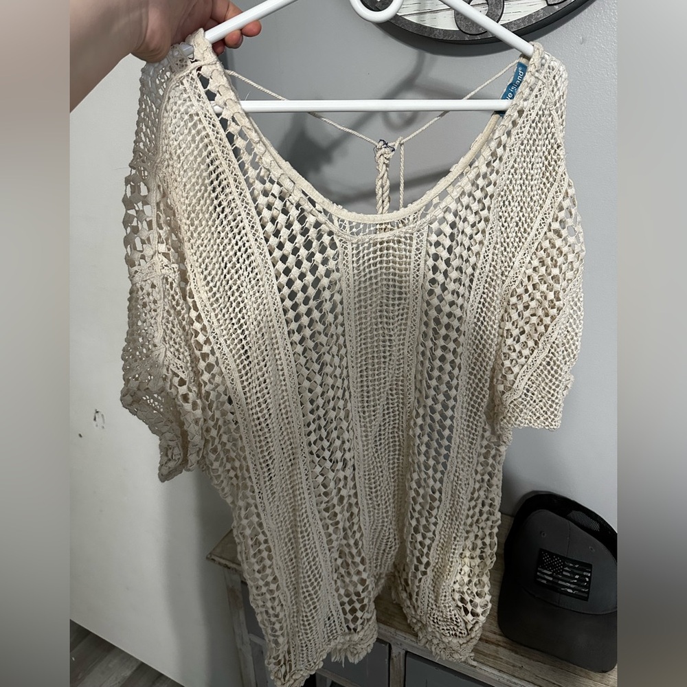 Blue Island Cream Crochet Swim Coverup